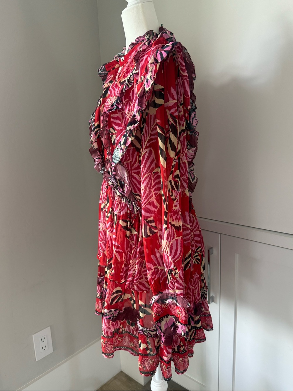 FARM Rio Red and Pink Floral Ruffle Long-Sleeve Dress - Picture 5 of 11